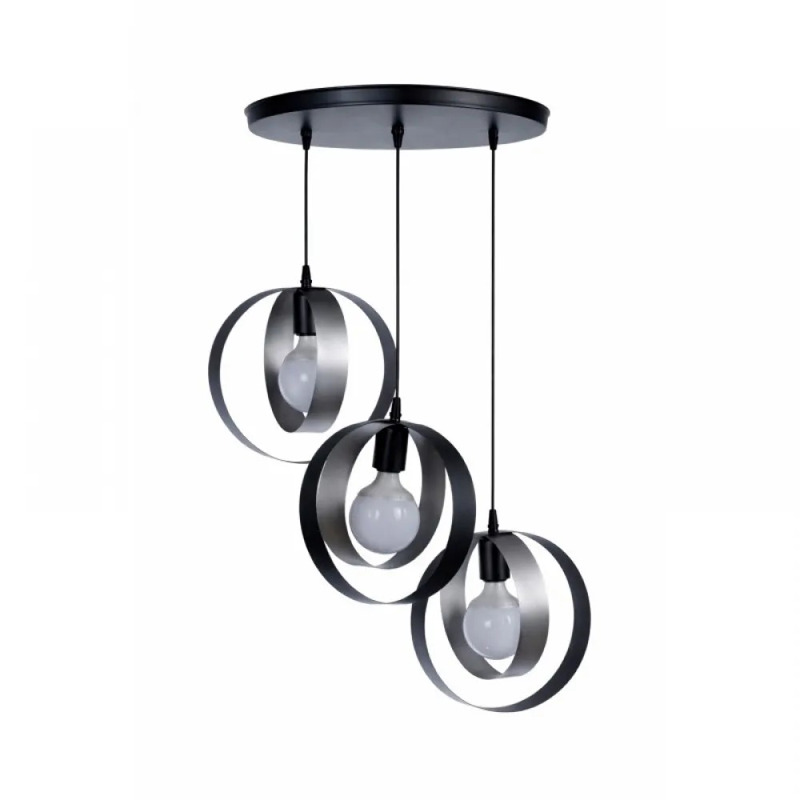 NG Lighting Κρεμαστό Φωτιστικό Οροφής Χειροποίητο Μεταλλικό Μαύρο/Ασημί Τρίφωτο Ε27 40x80cm 2026160